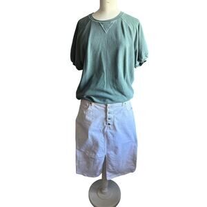 Banana Republic Factory White Denim Skirt Size 12 Button Front Slit Midi 431